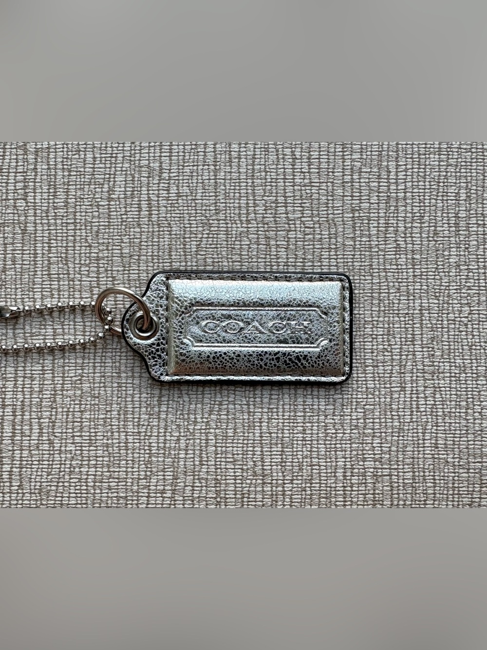 COACH 2.25" Large Silver Metallic Crinkle Leather Silver Hang Tag Hangtag Fob